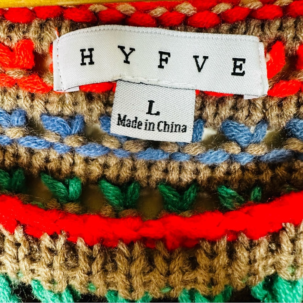 Hyfve Women’s Striped Open-Knit Sweater Oversized Flowy Fit Multicolor Size L - Picture 5 of 6